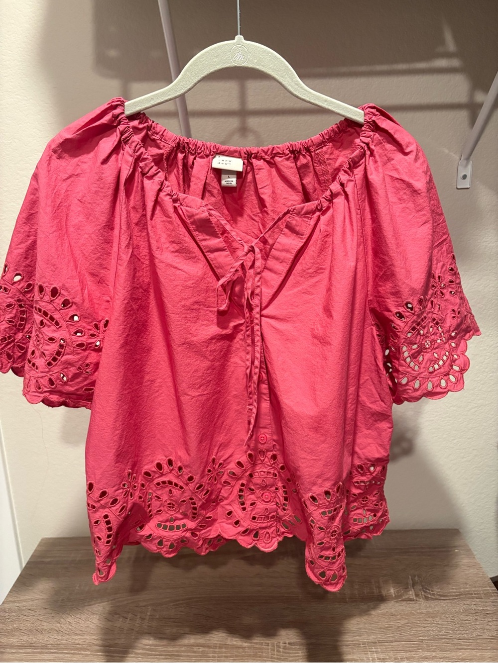 a new day Pink Eyelet Peasant Blouse